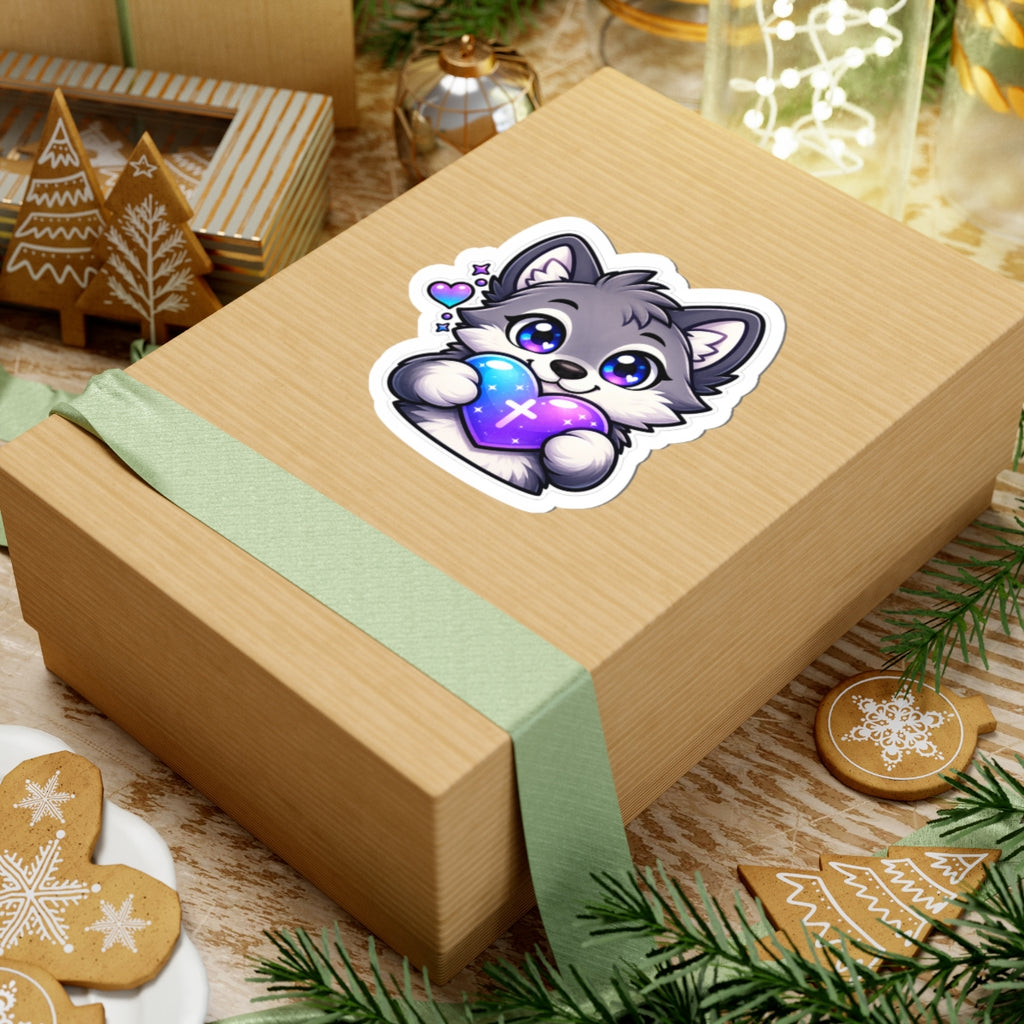 Cute Wolf Holding Heart Sticker — Seawolf Christian Wolf Vinyl Sticker