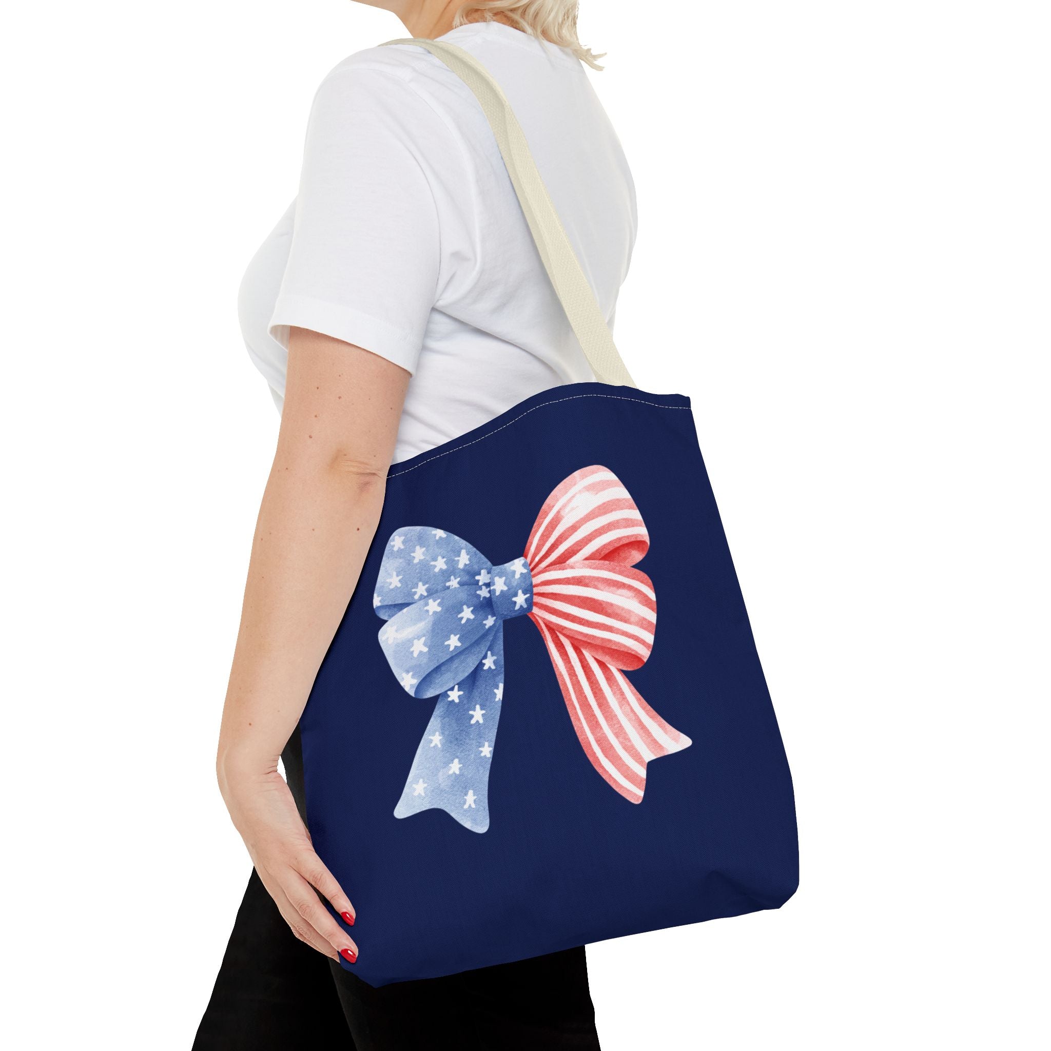Patriotic Bow Tote Bag — American Flag Red White Blue Ribbon Tote