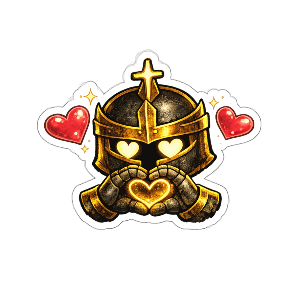 Knight Heart Die-Cut Sticker — Cute Armored Knight with Heart Hands