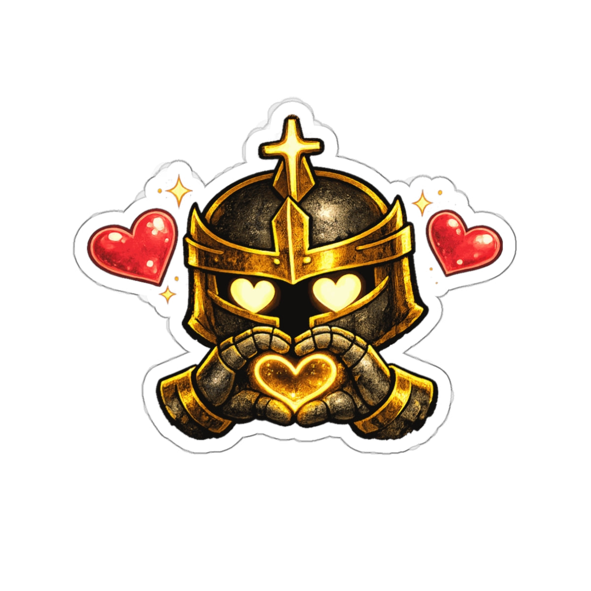 Knight Heart Die-Cut Sticker — Cute Armored Knight with Heart Hands