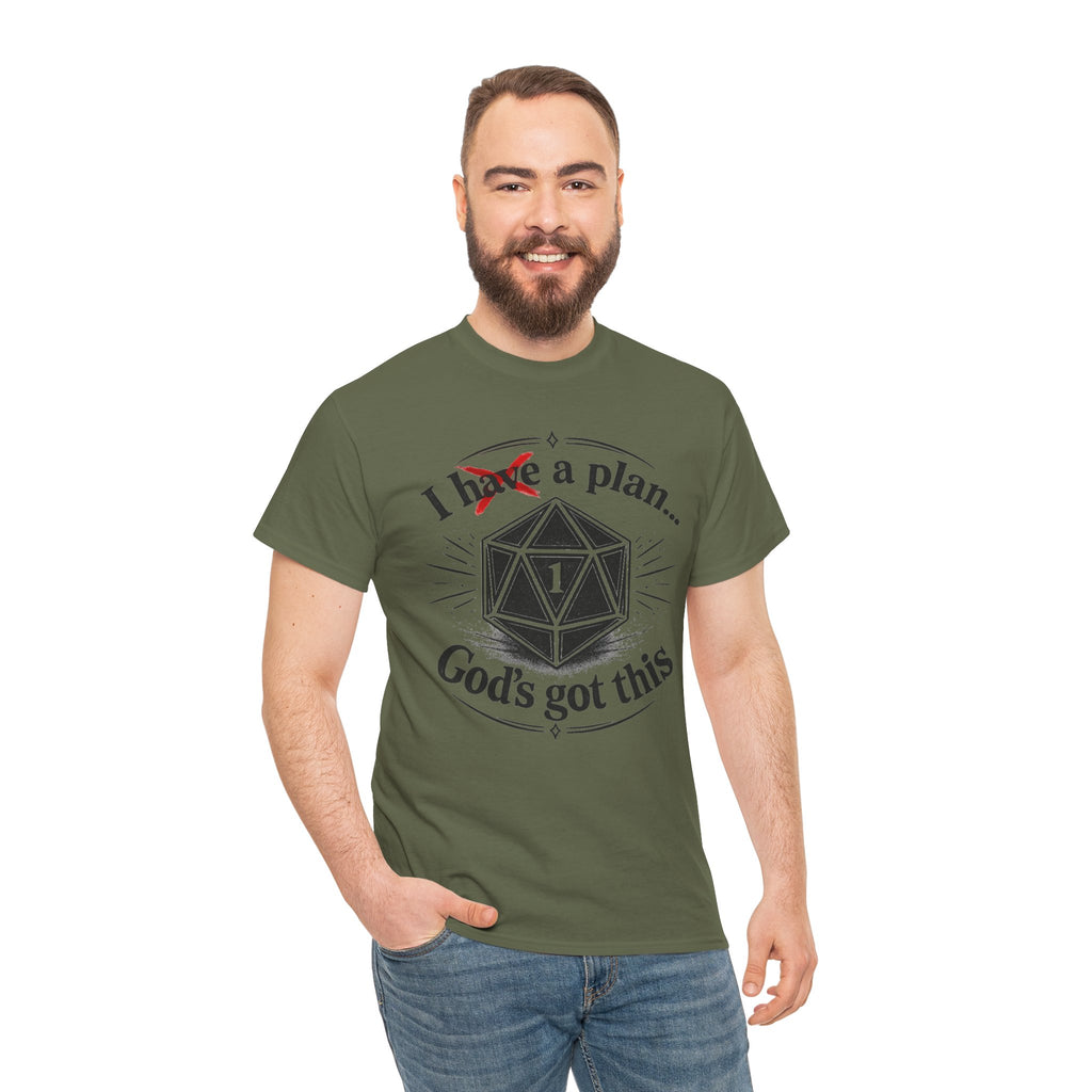 I XhaveX a plan... God’s Got This T-Shirt Dark — D20 Dice Faith Gamer Tee