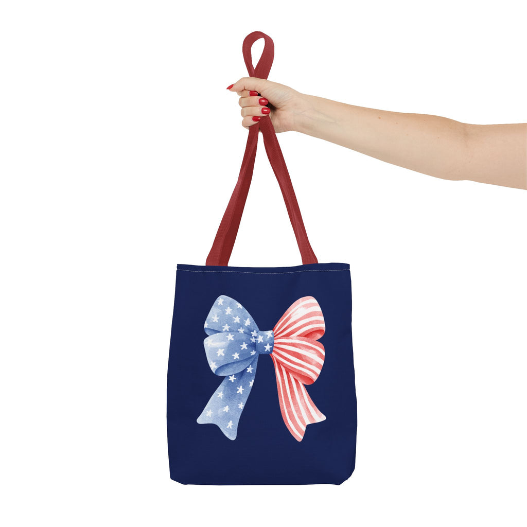 Patriotic Bow Tote Bag — American Flag Red White Blue Ribbon Tote